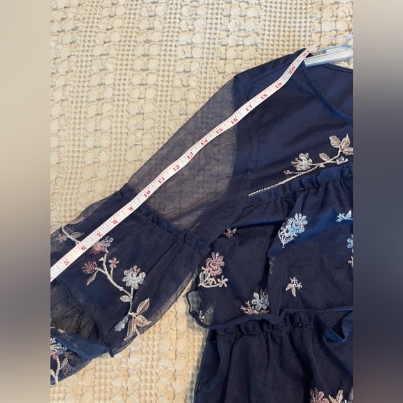Style & Co Boho Lace Embroidered Floral Tiered Blue Blouse Size L - Picture 5 of 7
